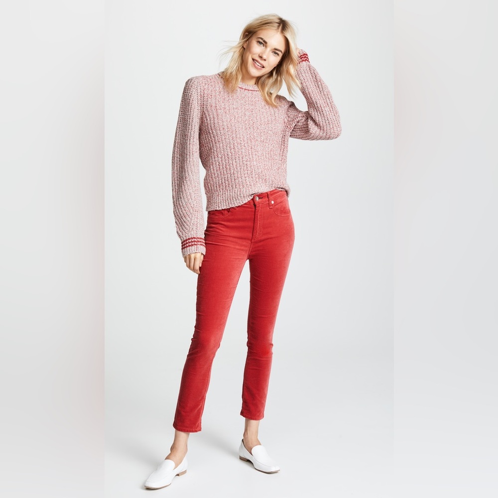 NWT RAG & BONE Cheryl Stripe Cuff Wool Blend Sweater In Grey Red - Picture 7 of 9